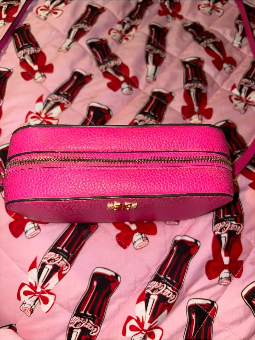 Pre loved / lightly used Burch Fleming Pebbled Leather Crossbody Bag in Hot Pink
